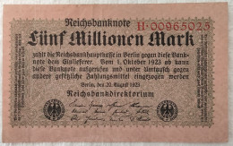 Billet De Banque ALLEMAGNE - 1923 : République De Weimar - Reichsbanknote - 5 Millionen Mark - 5 Mio. Mark