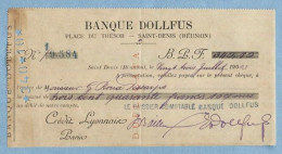 TRES RARE  - Ile De La REUNION - Chèque De Banque DOLLFUS 1903 - Reunión