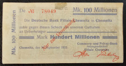 GERMANY- 100 MILLION MARK 1923. CHEMNITZ (1) - Non Classificati