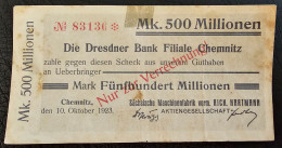 GERMANY- 500 MILLION MARK 1923. CHEMNITZ - Non Classés