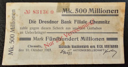 GERMANY- 500 MILLION MARK 1923. CHEMNITZ - Zonder Classificatie