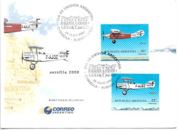 ARGENTINA 2000 AEROFILA EXHIBITION AVIATION FIRST DAY COVER FDC - Usati