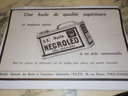 ANCIENNE PUBLICITE HUILE NEGROLEO 1924 - Autres & Non Classés