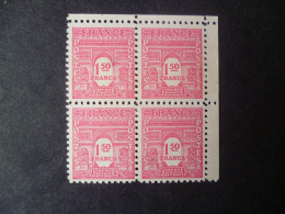 Timbre France Neuf ** 1944/45  N° 625 Bloc De Quatre - 1944-45 Arc Of Triomphe