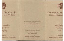 Denderleeuw Kasteelstraat De Heeren Van Liedekercke Brasserie Restaurant Etiquette Visitekaartje Htje - Cartes De Visite