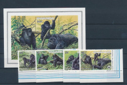 Rwanda - 1227/1230 + BL99 - Gorilles Des Montagnes - 1985 - MNH - Nuovi