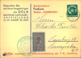 1933, DELA-Karte Mit 6 Pfg. Fridericus Und Flugmarke Zur "Ballonfahrt Der Luftschutz-Abt. Der T.N." Vom 25.8.1933 - Airmail & Zeppelin