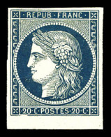 N°8a, Non émis, 20c Bleu Foncé Bdf, Grande Fraîcheur, R.R. SUP (certificats)  Qualité: (*)  Cote: 3400 Euros - 1849-1850 Ceres