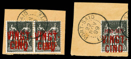 25c Et VINGT-CINQ Sur 10c Noir Sur Lilas (n°19) En Paire + N°19B Obl PORT SAID EGYPTE Sur Support. TTB  Qualité: Oblitér - Used Stamps