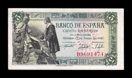 España Spain 5 Pesetas Capitulaciones 1945 Pick 129a Serie D Sc Unc - 5 Peseten