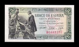 España Spain 5 Pesetas Capitulaciones 1945 Pick 129a Serie D Sc Unc - 5 Peseten