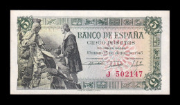 España Spain 5 Pesetas Capitulaciones 1945 Pick 129a Serie J Sc Unc - 5 Pesetas