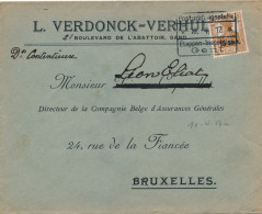 GENT  1917 L.VERDONCK - VERHULST ?? BOULEVARD DE L'ABATTOIR 21 GENT   NAAR BRUSSEL - OC26/37 Territori Tappe