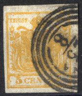 Gest. 1850, 5 Cent. Arancio Carico, Cert. Goller (Sass. 1i) - Lombardy-Venetia