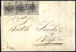 Beleg 1850, 10 Cent. Grigio Nero, Tre Esemplari Su Lettera Della Seconda Distanza Da Milano 28.7.1852 Per Brescia, Primo - Lombardy-Venetia
