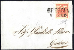 Beleg 1850, 15 Cent. Rosso Vermiglio, Secondo Tipo, Su Lettera Da Brescia, Cert. Sorani (Sass. 4) - Lombardy-Venetia