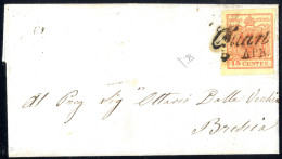 Beleg 1850, 15 Cent. Rosso Vermiglio, Secondo Tipo, Su Lettera Da Chiari, Cert. E. Diena (Sass. 4) - Lombardy-Venetia