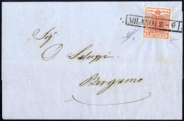 Beleg 1850, 15 Cent. Rosso Vermiglio, Secondo Tipo, Su Lettera Da Milano, Firm. Sorani (Sass. 4) - Lombardy-Venetia