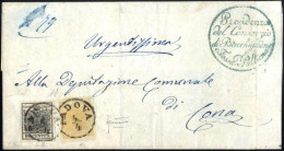 Cover 1854, Lettera Da Padova Del 4.4 Per Cona Affrancata Con 5 Cent. Giallo Ocra E 10 Cent. Grigio Nero Carta A Mano, F - Lombardy-Venetia