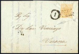 Cover 1856, Circolare Da Udine Il 6.5 Per Verona Affrancata Con 5 Cent. Giallo Arancio Chiaro, Firmata ED, Cert. Raybaud - Lombardy-Venetia