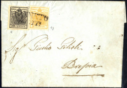 Cover 1857, Lettera Da Canneto (SD Punti 5) Del 21.10 Per Brescia Affrancata Con 5 Cent. Giallo Arancio E 10 Cent. Nero  - Lombardy-Venetia