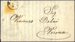 Cover 1857, Circolare Da Milano Il 17.6. Per Verona Affrancata Con 5 Cent. Arancio Carico, Firmata AD, Sass. 1i / 1000.- - Lombardy-Venetia