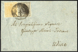 Cover 1856, Lettera Del 4.1 Da Tolmezzo, C4 Punti 4, Per Udine Affrancata Con 5 Cent. Giallo E 10 Cent. Nero, Sass. 1,2  - Lombardy-Venetia