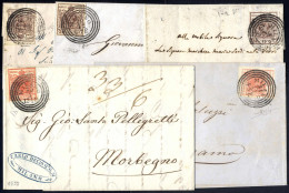 Cover 1851/52, Cinque Lettere Da Milano Con Timbro C4 (12-1 P, 1-2 P, 2-3 P, 4-5 P, 6-7 P) Affrancate Due Con 15 Cent. R - Lombardy-Venetia