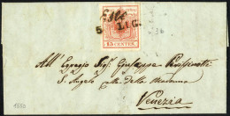 Cover 1850, Lettera Da Este (Cor. 5 Punti) Del 5.7. Per Venezia Affrancata Con 15 Cent. Rosso Carminio I Tipo Prima Tira - Lombardy-Venetia