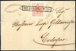 Cover 1850, Lettera Da Milano (R50 Punti 3) Il 21.9 Per Codogno Affrancata Con 15 Cent. Rosso I Tipo Prima Tiratura Cart - Lombardy-Venetia