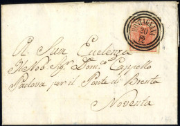 Cover 1851, Lettera Da Montagnana Del 20.12 Per Noventa Affrancata Con 15 Cent. Rosso Vermiglio II Tipo Carta A Mano, Sa - Lombardy-Venetia
