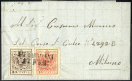 Cover 1850, Lettera Da S.M. Maddalena (SD Punti 3) Del 17.2 Per Milano Affrancata Con 15 Cent. Rosa Carminio II Tipo E 3 - Lombardy-Venetia