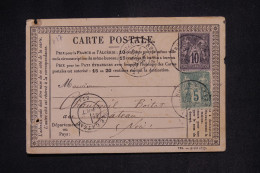 FRANCE - Sage 5ct + 10ct Sur Carte Précurseur De Rosoy/Serre Pour Le Cateau En 1877 - L 145401 - Precursor Cards