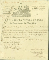 Lettre Autographe Signature Président Administration Haut Rhin Colmar An 3 Entête Révolution - Politico E Militare