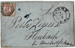 1867, 3 Kr. Durchstochen, Klar " 163 " , K2 " WORMS "  # A7590 - Briefe U. Dokumente