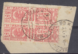 ITALIA - 1927/1939 - Un Francobollo Completo Per Pacchi, Usato, Su Frammento Di Carta: Unificato 26 E Uno Parziale. - Pacchi Postali