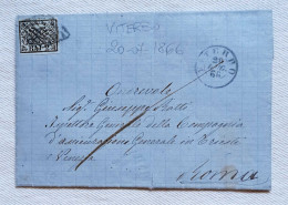 Stato Pontificio Lettera Da Viterbo Per Roma 1866 Affrancata Con 2 Baj - ...-1929 Prephilately