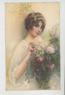 Illustrateur MONESTIER - Jolie Carte Fantaisie Portrait Femme Et Fleurs - Monestier, C.