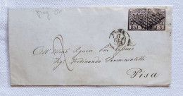 Stato Pontificio Busta Di Lettera Da Roma Per Pisa 1862 Affrancata Con Coppia Da 5 Baj (var. Angolo Senza Colore) - ...-1929 Prephilately