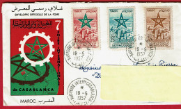 1957 - Maroc - Enveloppe Officielle De La XIIIeme FOIRE INTERNATIONALE DE CASABLANCA - Tp PA N° 103-104-105 - Maroc (1956-...)