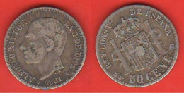 Spagna 50 Centimos 1881 Spain Rey Alfonso XII° España Espagne Mint Madrid Silver Coin - Sammlungen