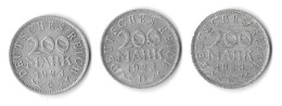 Lot De 3 Pièces De 200 Mark  - 1923 D, E Et G - 200 & 500 Mark