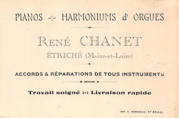 Thème  Carte De Visite.     Maison Chanet. Pianos Harmoniums Orgues  Etriché  Maine Et Loire     12x 8   (voir Scan) - Visiting Cards