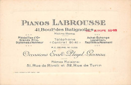 Thème  Carte De Visite.     Maison Labrousse Pianos   41 Bd Des Batignolles Paris      12x 8   (voir Scan) - Visiting Cards