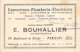 Thème  Carte De Visite.  Maison Bouhallier Couverture Plomberie Electricité.Bd De Clichy Paris    10.5 X 7   (voir Scan) - Cartes De Visite