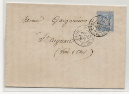 FRANCE LAC Type SAGE Type II N Sous U 1877 25 C Bleu Sur Lettre PARIS Place De La Bourse Saint Aignan Loir Et Cher - 1876-1898 Sage (Tipo II)