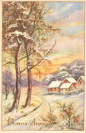 BONNE ANNEE - Village Enneigé - Illustration Non Signée - Carte Postale Ancienne - New Year