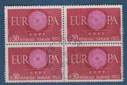 Europa, N° 1267, Bloc De 4, Petite Variété, Centre Rose ( V2307B/12.2) - Used Stamps