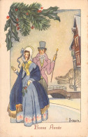 BONNE ANNEE - Couple Marche Dans La Neige - Illustration Signée BISSER - Carte Postale Ancienne - Nouvel An