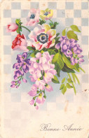 BONNE ANNEE - Fleurs - Damier - Illustration Non Signée - Carte Postale Ancienne - New Year